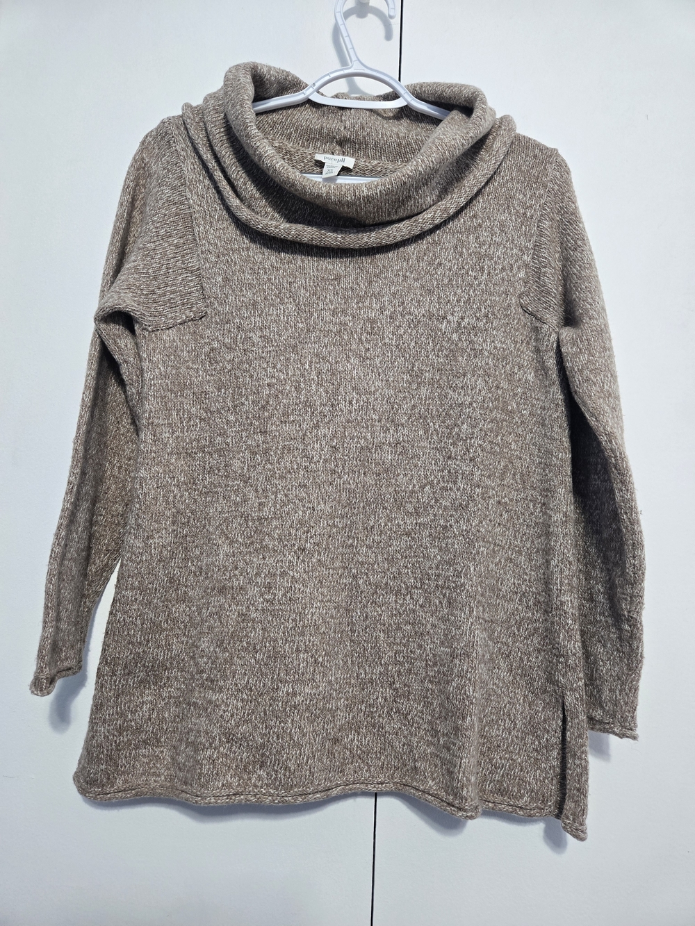 Pure Jill XS Petite Cowl Neck Knit Sweater Taupe Wool Blend Cozy Pullover